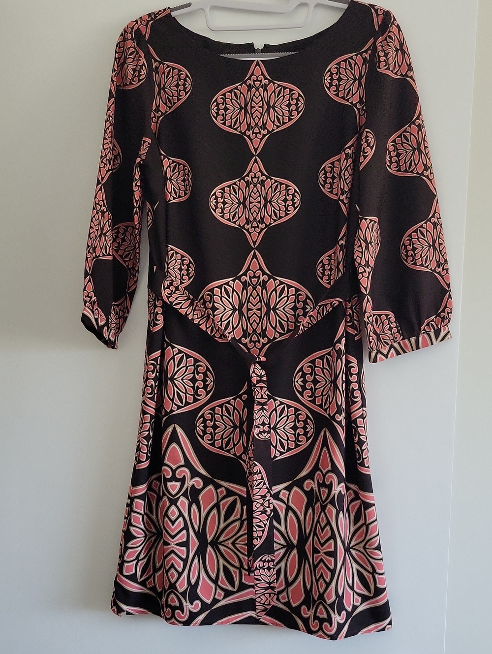 Ann Taylor Dark Brown Dress with Pink Medallion Print